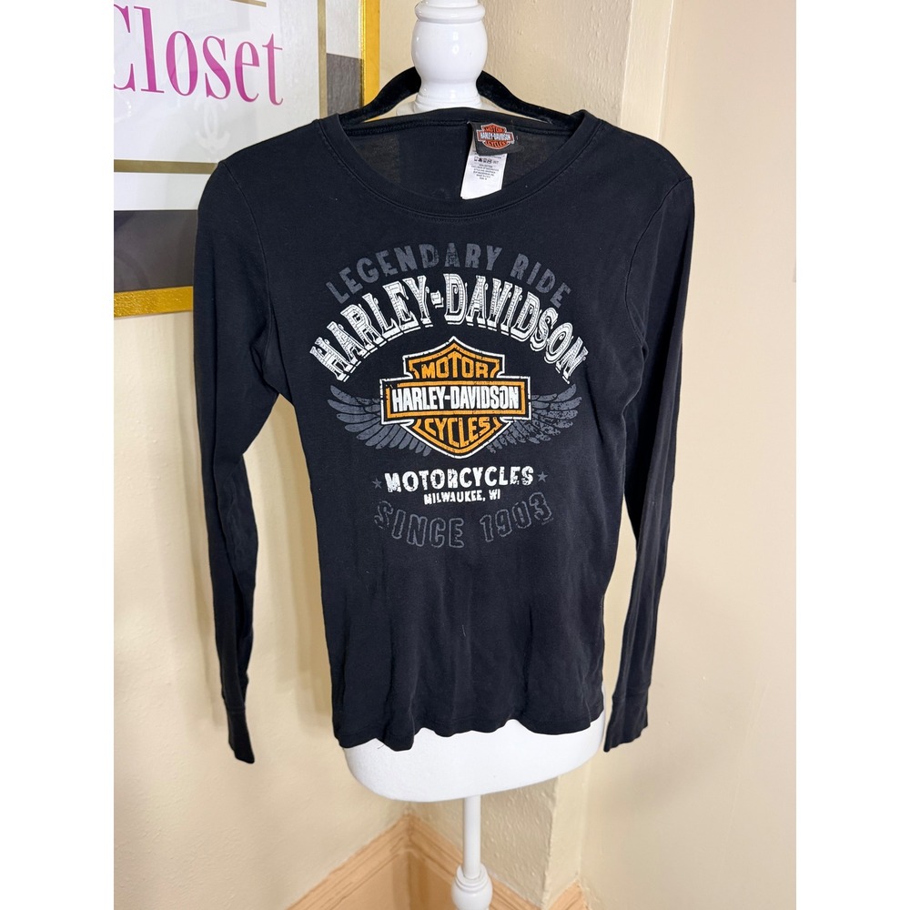 Harley Davidson Womens Long Sleeve Graphic T-Shirt Black Las Vegas Nevada Size M